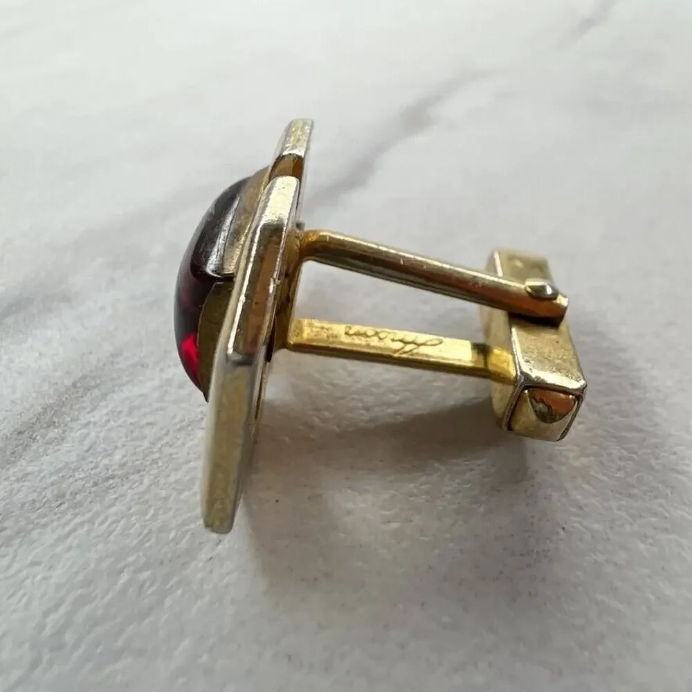 Anson Vintage Gold Tone and Red Single Cufflink